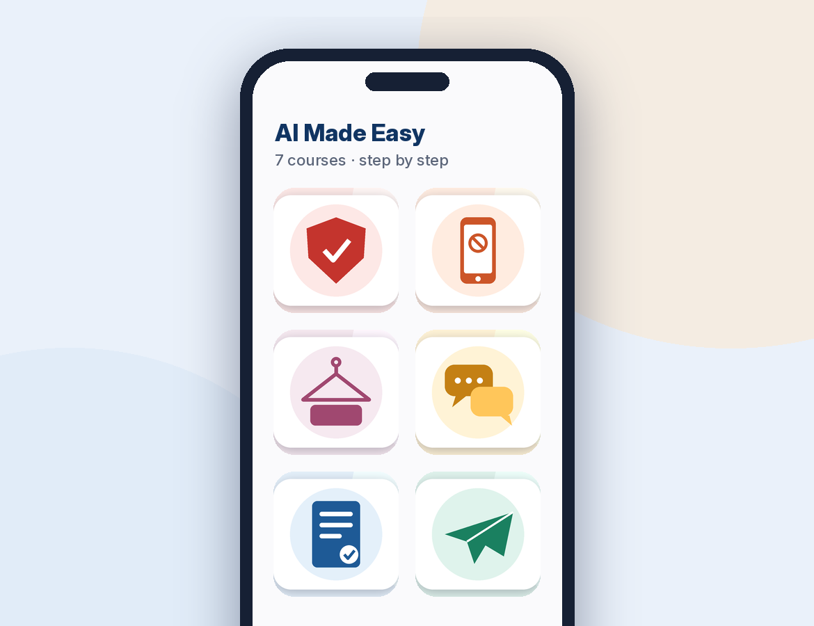 AI Made Easy courses on a phone screen